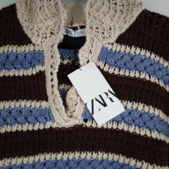 NWT ZARA Striped Short Sleeves Hooded Knit Top Size M - Picture 6 of 16